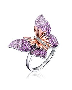 Megan Walford Sterling Silver with Rose Gold Plated Multi Color Cubic Zirconia Butterfly Ring