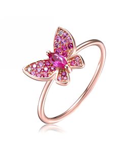 Megan Walford Sterling Silver with Rose Gold Plated Ruby Cubic Zirconia Small Butterfly Ring