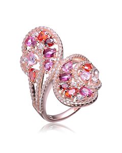Megan Walford Sterling Silver with Rose Plated Multi Colored Cubic Zirconia Swirl Bypass Ring