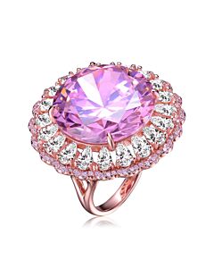 Megan Walford Sterling Silver with Rose Plated Pink Cubic Zirconia Halo Cocktail Ring