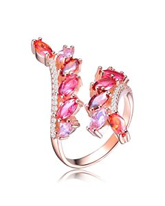 Megan Walford Sterling Silver with Rose Plated RedCubic Zirconia Bypass Ring