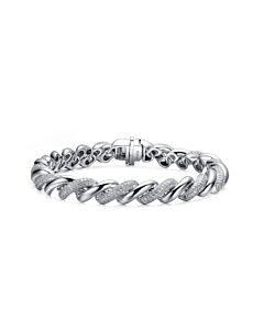 Megan Walford Sterling Silver with White Gold Plated Clear Round Cubic Zirconia Wavy Twisted Bracelet