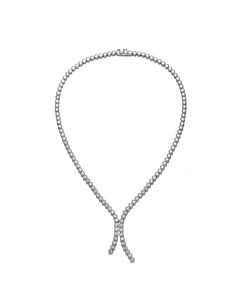 Megan Walford Sterling Silver with White Gold Plated Clear Round Cubic Zirconia Bezel Set Necklace