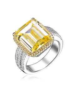 Megan Walford Sterling Silver Yellow Asscher with Round Cubic Zirconia Pave Ring