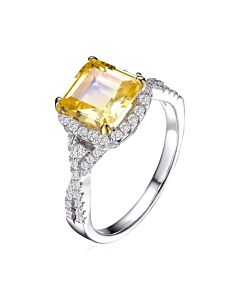 Megan Walford Sterling Silver Yellow Cushion and Clear Round Cubic Zirconia Twisted Ring