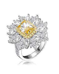Megan Walford Sterling Silver Yellow Radiant with Cubic Zirconia Halo Ring