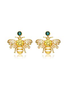 Megan Walford Sterling Silver14K Gold Plated Yellow Cubic Zirconia Bee Stud Butterfly Earrings