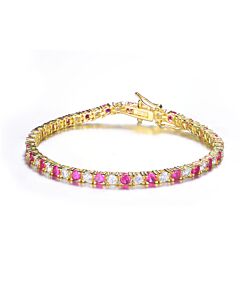 Megan Walford Stylish Gold Overlay Sterling Silver Round Pink and Clear Cubic Zirconia Tennis Bracelet