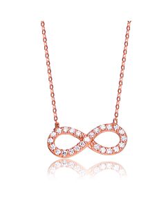 Megan Walford Stylish Rose Over Sterling Silver Round Clear Cubic Zirconia Infinity Necklace