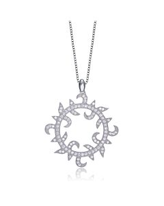 Megan Walford Stylish Sterling Silver Round Clear Cubic Zirconia Sun Halo Pendant Necklace