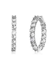 Megan Walford White Gold Plated with Diamond Cubic Zirconia Inside Out Hoop Earrings