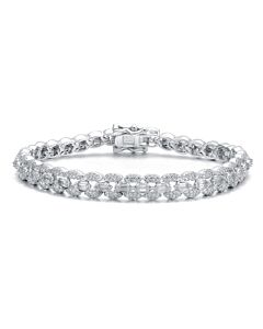 Megan Walford White Gold-Plated with Diamond Cubic Zirconia Round Flat Link Tennis Bracelet in Sterling Silver