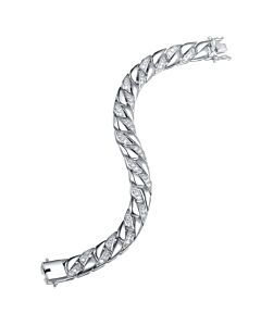 Megan Walford White Gold-Plated with Iced Out Diamond Cubic Zirconia Braided Cuban Chain Bracelet in Sterling Silver