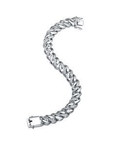 Megan Walford White Gold-Plated with Iced Out Diamond Cubic ZIrconia Curb Chain Bracelet in Sterling Silver