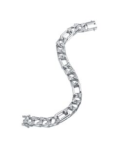 Megan Walford White Gold-Plated with Iced Out Diamond Cubic Zirconia Mixed Cuban Chain Bracelet in Sterling Silver