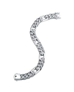 Megan Walford White Gold-Plated with Iced Out Diamond Cubic Zirconia Oblong Curb Chain Bracelet in Sterling Silver