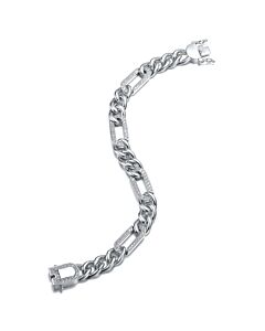 Megan Walford White Gold-Plated with Iced Out Diamond Cubic Zirconia Paper Clip Curb Chain Bracelet in Sterling Silver