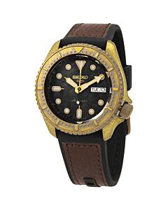 Men's 5 Sports Silicone with a Brown Leather Top Black Dial Watch