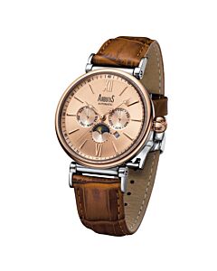 Men's 5th Ave Genuine Leather Rose Gold-tone Dial Watch