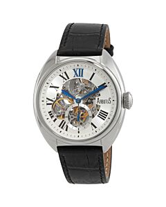 Men's 5th Ave Leather White (Skeleton Center) Dial Watch