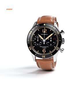 Men's Air Defense Chronograph Genuine Leather Black Dial Watch