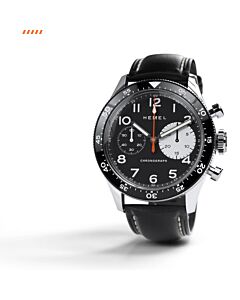 Men's Air Power Chronograph Genuine Leather Black Dial Watch