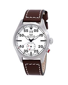 Men's Airpilot Dual Time Leather White Dial Watch