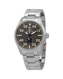 Men's Airpilot Dual Time Stainless Steel Black Dial Watch