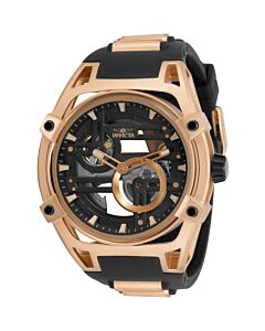 Men's Akula Silicone with Rose Gold-tone Stainless Steel Barre Black (Skeleton) Dial Watch