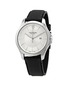 Men's Alliance Leather Silver Dial Watch