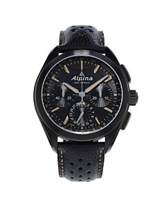 Men's Alpiner 4 Chronograph Leather Black Dial Watch