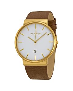 Men's Ancher Leather White Dial Watch