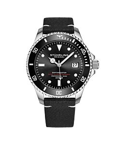 Men's Aquadiver Leather Black Dial Watch