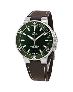 Men's Aquis Date Leather Green Dial Watch