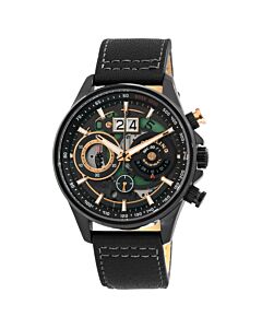 Men's Aviator Chronograph Leather Black Dial Watch