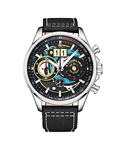 Men's Aviator Chronograph Leather Black Dial Watch