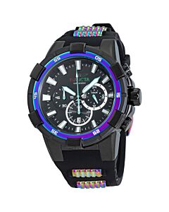 Men's Aviator Chronograph Black Polyurethane with Rainbow Plated Accents Black Dial