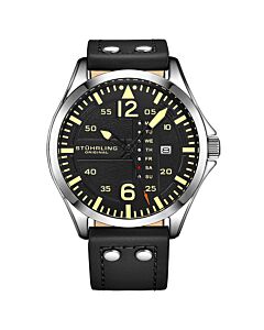 Men's Aviator Leather Black Dial Watch