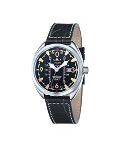 Men's Aviator Yak-15 Leather Black Dial Watch