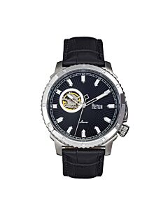 Men's Bauer Leather Black (Open Heart) Dial Watch