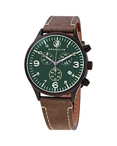 Men's Bedford Brownstone II Chronograph Leather Green Dial Watch