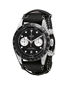 Men's Black Bay Chrono Chronograph Leather Black Dial Watch