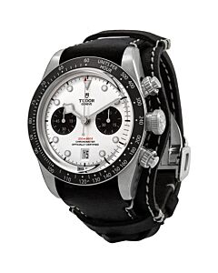 Men's Black Bay Chrono Chronograph Leather White Dial Watch