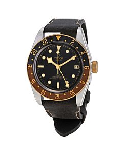 Men's Black Bay Leather Black Dial Watch