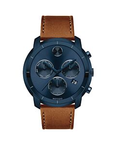 Men's Bold Chronograph Leather Ink Blue Sunray Dial
