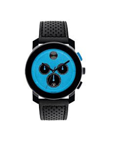 Men's Bold Leather Blue Dial Watch