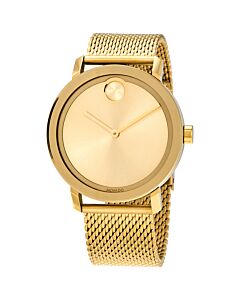 Men's Bold Stainless Steel Mesh Pale Gold Sunray Dial