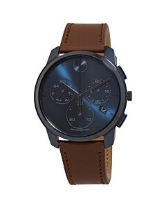 Men's Bold Thin Chronograph Leather Blue Dial Watch