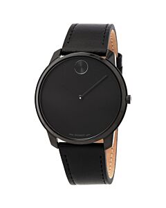 Men's Bold Thin Leather Black Dial Watch