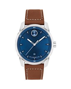 Men's Bold Verso Leather Blue Dial Watch